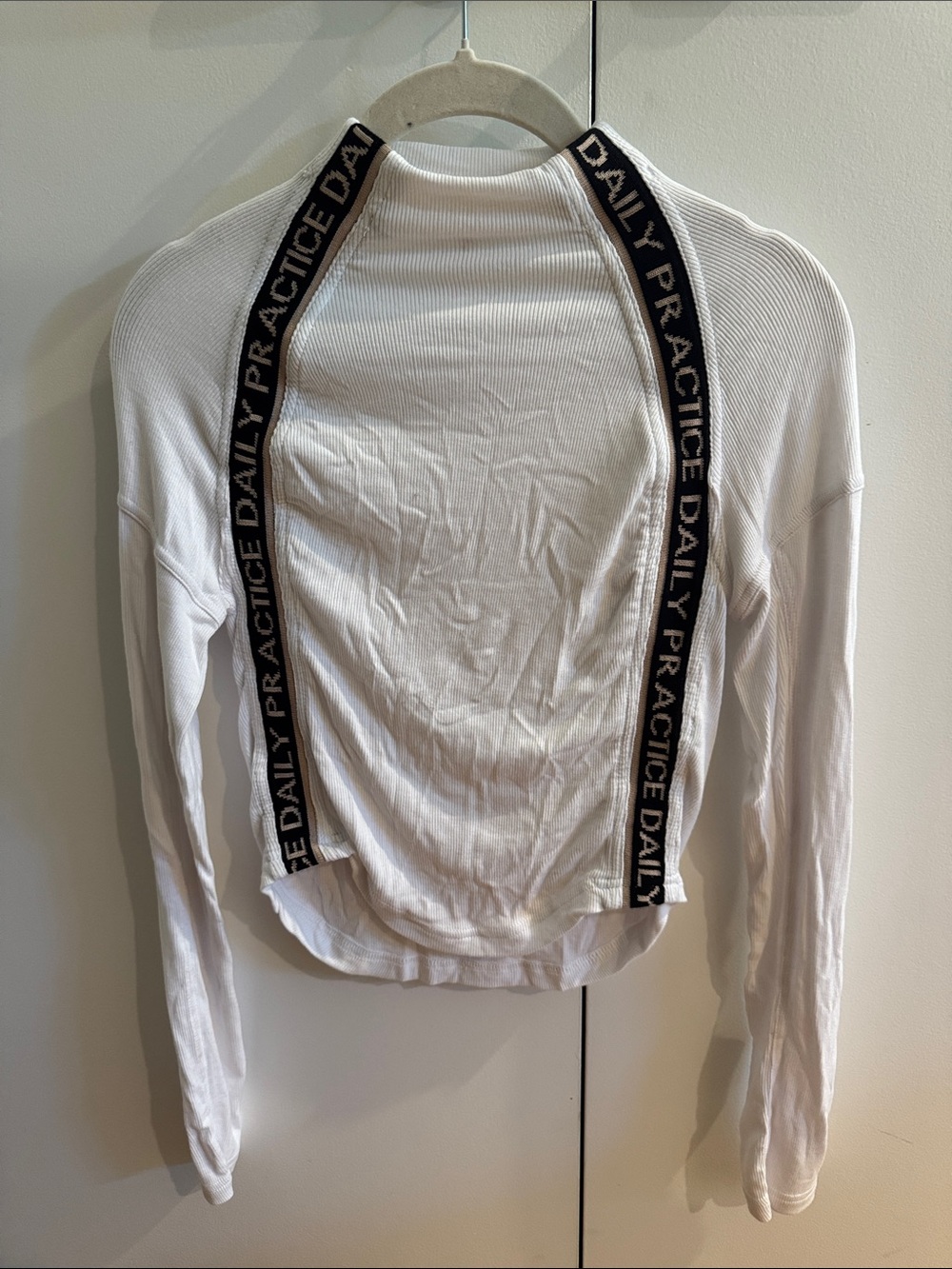 Daily Practice White Ribbed Long-Sleeve Top with Logo Tape